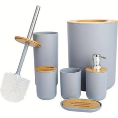 6pc Grey Black White Bathroom Accessories- Bathroom Bin And Toilet Brush Set- Durable Toothbrush Holder Cup- Soap Dispenser With Pump- Soap Dish Holder