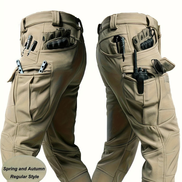 Men'S Stretchy Black Cargo Work Pants - Elastic Waist, Multi-Pocket Design for Hiking & Everyday Comfort, Durable & Comfort Fit, Outdoor Pants|Casual Cargo Pants|Glossy Finish Pant