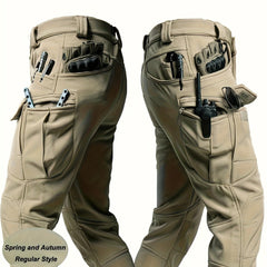 Men'S Stretchy Black Cargo Work Pants - Elastic Waist, Multi-Pocket Design for Hiking & Everyday Comfort, Durable & Comfort Fit, Outdoor Pants|Casual Cargo Pants|Glossy Finish Pant
