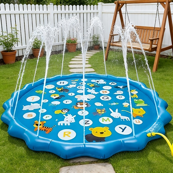 Extra Large Inflatable Sprinkler Pad for Kids, Smart Scientist 26 Alphabets and Animal Patterns, Durable Outdoor Yard Lawn Water Toy Pad for Lawn, Beach, Garden, Summer Park, Alphabet Learning Toys