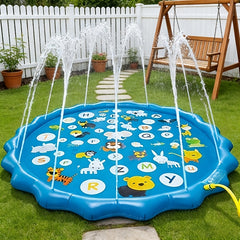 Extra Large Inflatable Sprinkler Pad for Kids, Smart Scientist 26 Alphabets and Animal Patterns, Durable Outdoor Yard Lawn Water Toy Pad for Lawn, Beach, Garden, Summer Park, Alphabet Learning Toys
