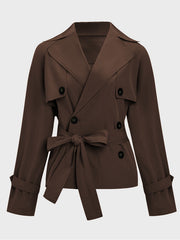 Women's Commuter Notch Lapel Double Breasted Detachable Belt Trench Coat, Elegant Plain Outerwear Jacket
