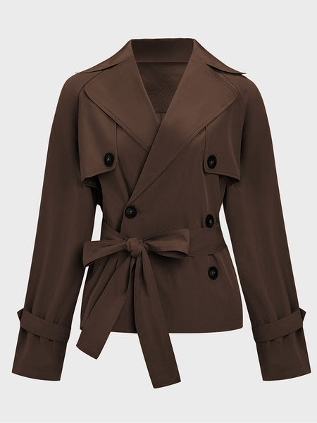 Women's Commuter Notch Lapel Double Breasted Detachable Belt Trench Coat, Elegant Plain Outerwear Jacket
