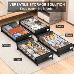 Lunaluke 1/2/4pcs Under Bed Storage with Wheels XXL 60L Large Capacity Rolling Underbed Storage Bins Organizer for Clothes, Shoes, Blankets, Toys, Books and Seasonal Items, Space-Saving Under Bed Drawer Box for Bedroom, Closet, Dorm, Living Room and Kids