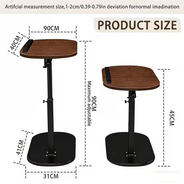 1pc 360 ° Flip Desktop Adjustable Height Small Table, Fashionable and Simple Metal Frame with Wooden Desktop Stable and Not Easy to Shake, Portable and Lightweight Side Table Snack Table - Home Office Desk Bedside Table, Essential for Drama Enthusiasts, H