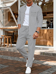 Spring And Autumn Men's Long Sleeved Pants with A Sense Of Luxury And Retro Temperament Featuring Lapel Pockets And Button Long Sleeved Jackets And Versatile Casual Pants Men's 2pcs Clothing Set