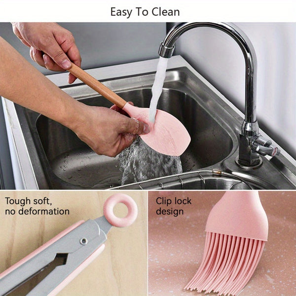 12pcs Silicone Kitchen Cooking Utensils Set with Wood Handle - Reusable Tableware Set for Camping, Picnic, Home, Party And Dinner