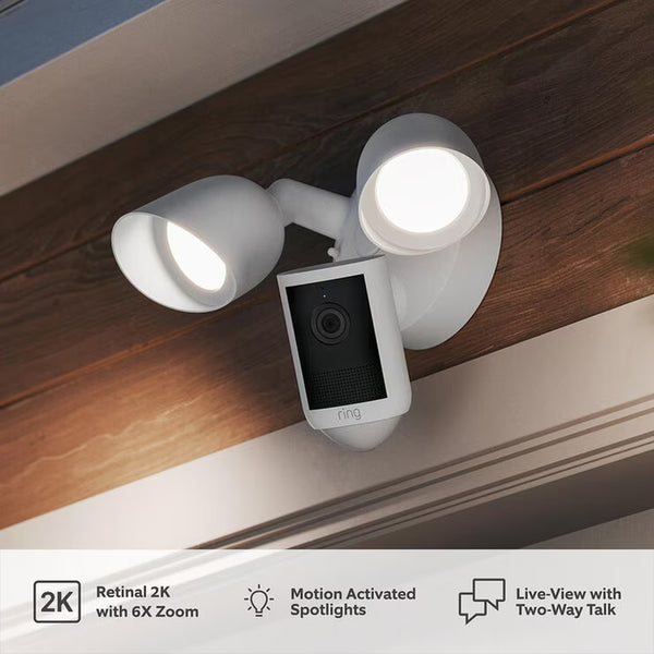 Ring Floodlight Cam (2Nd Gen) - Wired - White Security Camera - Retinal 2K - 2 Pack