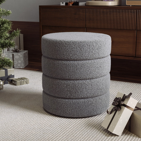 Round Pouffe Stool Liviing Room Bedroom Footstool Teddy Fleece Dressing Table Stool Hallway Shoe Stool
