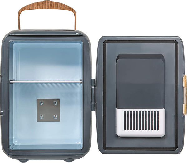 Russell Hobbs RH4CLR1001SCG 4L/6 Can Mini Portable Cooler & Warmer for Drinks, Cosmetics/Makeup/Skincare, AC/DC Power, Scandi Style, Grey & Wood Effect, for Bedroom, Home, Caravan, Car