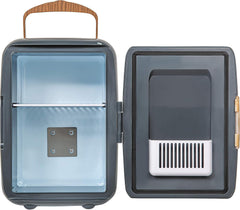 Russell Hobbs RH4CLR1001SCG 4L/6 Can Mini Portable Cooler & Warmer for Drinks, Cosmetics/Makeup/Skincare, AC/DC Power, Scandi Style, Grey & Wood Effect, for Bedroom, Home, Caravan, Car