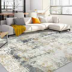 200x300cm Large Modern Abstract Rugs Living Room Non-slip Area Rug Short Pile Faux Bedroom Carpet Lightweight Washable Minimalist Floor Mat for Living Room Bedroom Office Decor, Gray Golden,