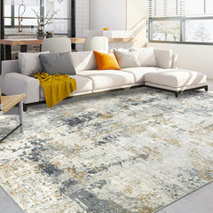 200x300cm Large Modern Abstract Rugs Living Room Non-slip Area Rug Short Pile Faux Bedroom Carpet Lightweight Washable Minimalist Floor Mat for Living Room Bedroom Office Decor, Gray Golden,