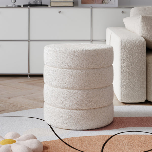 Round Pouffe Stool Liviing Room Bedroom Footstool Teddy Fleece Dressing Table Stool Hallway Shoe Stool
