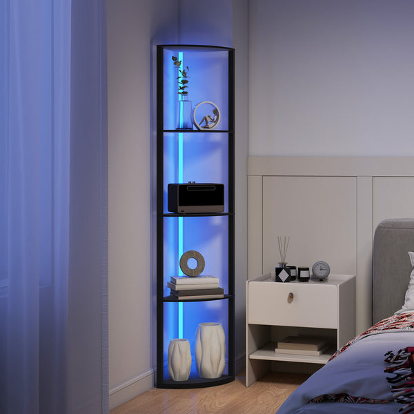 LED Floor Lamp with Shelves, 5-Tier Dimmable Standing Lamp with Adjustable Brightness and Foot Switch, Modern Corner Display Shelf Unit for Living Room Bedroom Office
