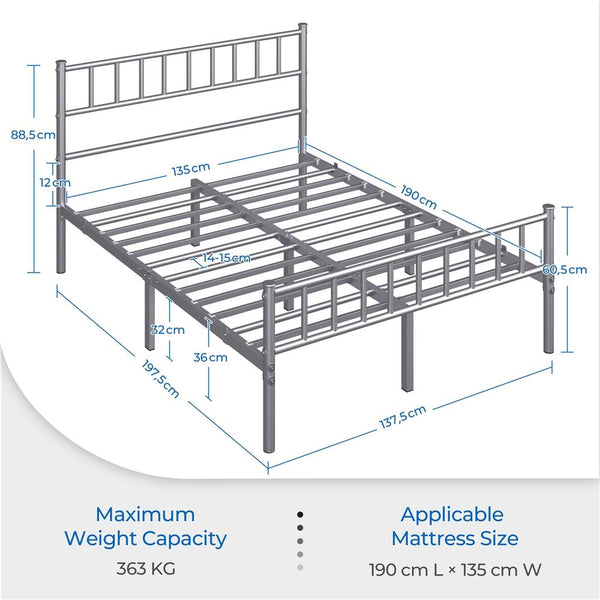 Costoffs Metal Bed Frame, Single/Double Size Bed Platform with Slatted Headboard and Footboard, Solid Slat Support, Large Storage Space, Easy Assembly Bed, Modern Mattress Foundation, Black/White/Pink/Silver