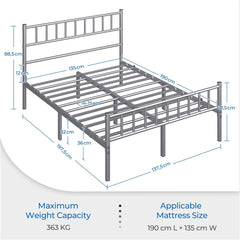 Costoffs Metal Bed Frame, Single/Double Size Bed Platform with Slatted Headboard and Footboard, Solid Slat Support, Large Storage Space, Easy Assembly Bed, Modern Mattress Foundation, Black/White/Pink/Silver