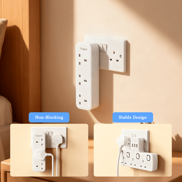 baykul 1pc Vertical Design Extension Socket, UK Plug Plug Adaptor3 AC UK Outlets With Independent Switch, Suitable For Home Office Dorm