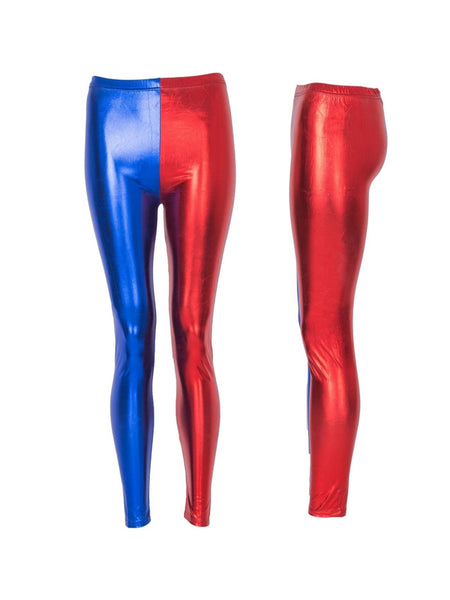RUFEDGE Women's Halloween Contrast Red & Blue Leggings | Costume Pants for Women