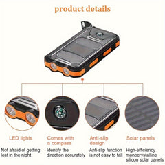 20000mAh Portable Solar Power Bank, Portable Solar Mobile Phone Charger, Camping External Battery Charger for Mobile Phones, 2 USB/ LED Flashlights with Compass for Outdoor Activities