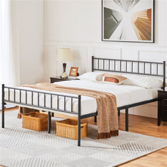 Costoffs Metal Bed Frame, Single/Double Size Bed Platform with Slatted Headboard and Footboard, Solid Slat Support, Large Storage Space, Easy Assembly Bed, Modern Mattress Foundation, Black/White/Pink/Silver