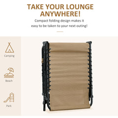Portable Sun Lounger, Folding Camping Bed with Side Pocket and Pillow for Patio