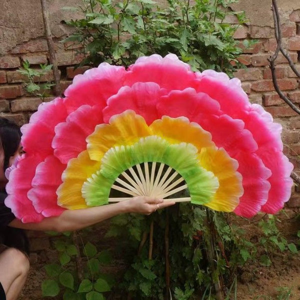 Large Double-Sided Peony Flower Dance Fan - Elegant Square Petal Fan Suitable for Parties, Festivals, Group Performances, Chinese Cultural Props, Plastic Floral Fan for Decor & Traditional Dance Practice