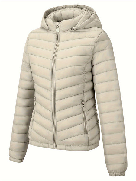Women's Autumn/Winter Fashion Simple Versatile Lightweight Commuter Hooded Padded Coat with Pockets