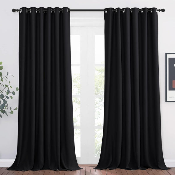 PONY DANCE Grey Blackout Thermal Insulated Curtains for Bedroom, 46 X 54 Inch Short Eyelet Curtains & Drapes, Soft Black Out 2 Panels for Window Living Room/Kitchen