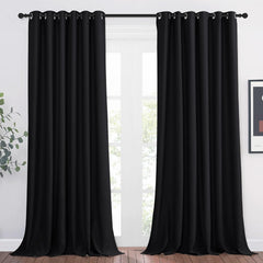 PONY DANCE Grey Blackout Thermal Insulated Curtains for Bedroom, 46 X 54 Inch Short Eyelet Curtains & Drapes, Soft Black Out 2 Panels for Window Living Room/Kitchen