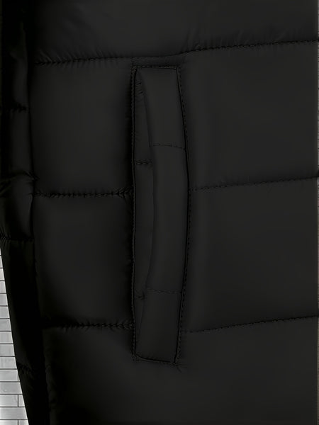 Men'S Outdoor Lightweight Thickened Hooded Windproof Quilted Solid Color Warm Coat