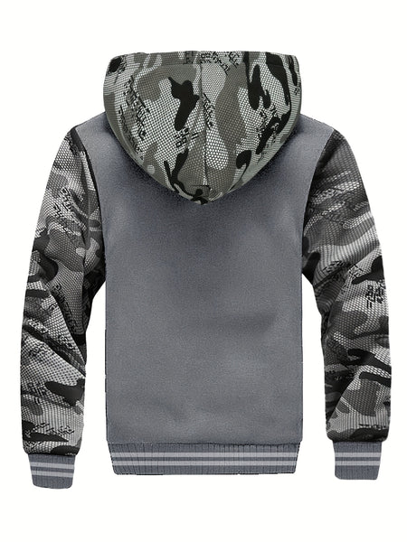 Men'S Cozy Fleece Hoodie, Stylish Color-Blocked Jacket for Autumn And Winter