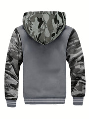 Men'S Cozy Fleece Hoodie, Stylish Color-Blocked Jacket for Autumn And Winter
