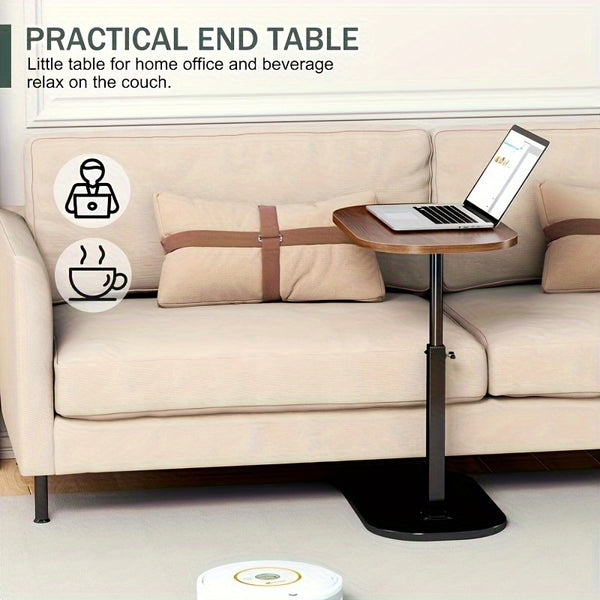 Height-Adjustable Wooden Table with Metal Structure - Contemporary Minimalist Side Table for Sofas, Transformable Coffee Table, Versatile Laptop Desk for Use in Living Rooms, Bedrooms, And Offices