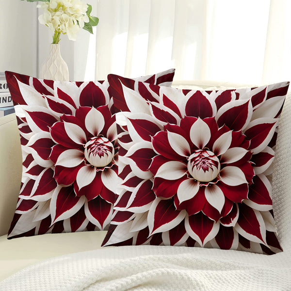 2pcs Red and White Floral Pillow Cover, Made of Soft Polyester Material, 18x18 Inches Double-sided Printing, Modern Art Style, Machine Washable Zipper Closure, Suitable for Living Room and Bedroom Decoration (excluding Inner Core)
