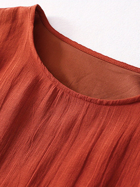 Women'S Long Dress, Elegant Short Sleeve Crew Neck Embroidered Loose Summer Casual Dress