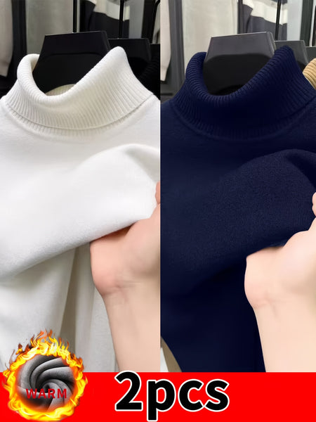 [2-Pack] Autumn/Winter -Lined Thermal High-Neck Sweater, Black and White Solid Color Base Layer Knit Top, Thickened Pullover, Suitable for Outings and Travel