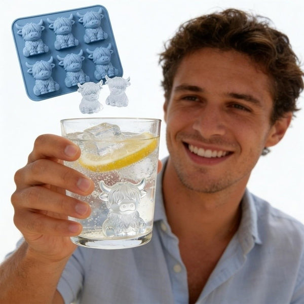 3pcs Mini Highland Cow Ice Cube Trays with 6-Cavity Reusable Silicone Mold Suitable for Whiskey, Cocktails, Chocolate & Candy Making, Adorable Scottish Cow Shaped Ice Cubes for Parties, Picnics, Dessert Molds