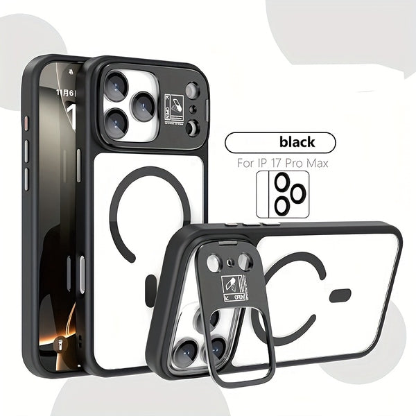Phone Case: Magnetic Foldable Invisible Bracket Phone Case with Lens Protection Film for iPhone 17 16 15 14 13 12 11 Pro Max 17Air Wireless Charging Cover Fall Resistant Protective Case
