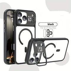Phone Case: Magnetic Foldable Invisible Bracket Phone Case with Lens Protection Film for iPhone 17 16 15 14 13 12 11 Pro Max 17Air Wireless Charging Cover Fall Resistant Protective Case