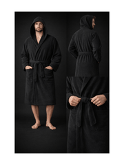 Men'S Hooded Cotton Bathrobe – Ultra Soft Terry Cloth Spa Robe with Adjustable Belt & Deep Pockets – Knee Length Luxury Home & Hotel Dressing Gown