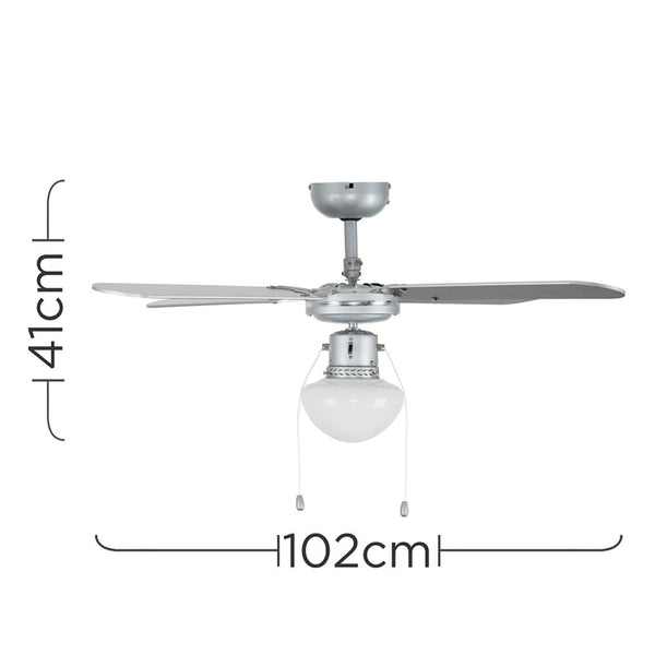Mirage Silver Grey & Black 42 Inch Reversible Ceiling Fan With Opal Glass Light