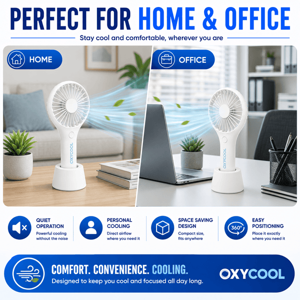 UK LOCAL SELLER - Portable Handheld & Desktop Fan – Battery & USB Powered Personal Cooling Fan with 2 Speed Settings, Detachable Stand, Quiet Motor & Compact Travel Design for Home, Office, Outdoor & Travel Use | Sent and Fulfilled from UK Warehouse and D