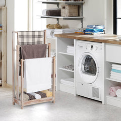 Freestanding Wood Towel Rack with 3 Individual Bars and Bottom Storage Shelf