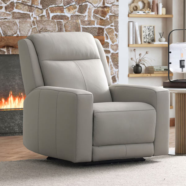 Simon Li Wren Light Grey Leather Power Reclining Armchair with Power Headrest