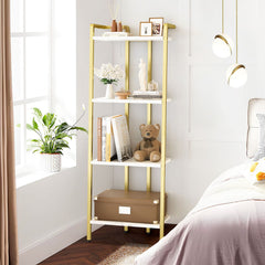 4-Tier Heavy-Duty Iron Ladder Shelf Bookcase with Wide Base Suitable for Books, Plants, Storage - Freestanding Multi-Functional Shelf for Living Room, Office, Kitchen, Bathroom - Space-Saving Vertical Storage Rack for Modern Organization, Standing