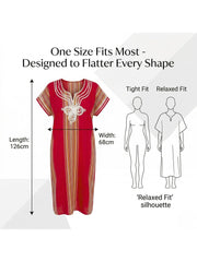 Women Boho Kaftan Dress Long Embroidered Beach Cover Up Lightweight Summer Kaftan Maxi Dress Loose Fit Swimwear Cover Up Holiday Beachwear Gandouri