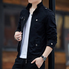 Men'S Solid Color Plaid Lining Cargo Jacket Autumn And Winter Multi-Pocket Design Stylish Long Sleeve Stand Collar Street Jacket Outdoor Coat Locomotive Jacket
