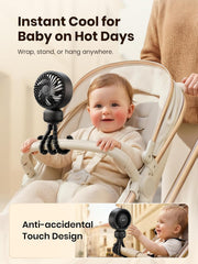 Warmco Portable Pram Fan, 4000Mah Rechargeable Clip on Fan (Up to 15H), 4 Speeds, LED Battery Display, Quiet Operation, Detachable Cover, for Stroller, Car Seat, Crib & Treadmill (Black)