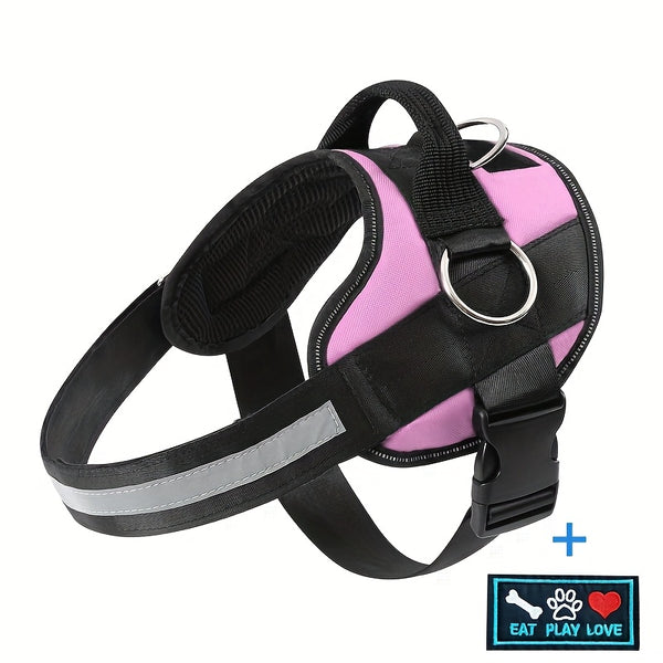 Adjustable Dog Harness for Small & Large Dogs - Reflective Nylon Vest with Striped Design, D-Ring Leash Attachment, and 